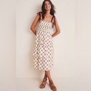 NWT Angie Bow-Print Smocked Tiered Midi Dress Size XL